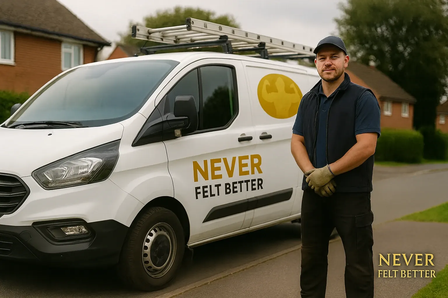 Never Felt Better Roofing team and company van — professional roofers in Surrey and London